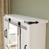 Mirror Medicine Cabinet Wall Mounted,Wall Cabinet with Lights, Bathroom Medicine Cabinet with Sliding Barn Door,Bathroom Vanity Cabinet with 2 Adjustable Shelf,3 Colors Touch LED Lights,White SDMY