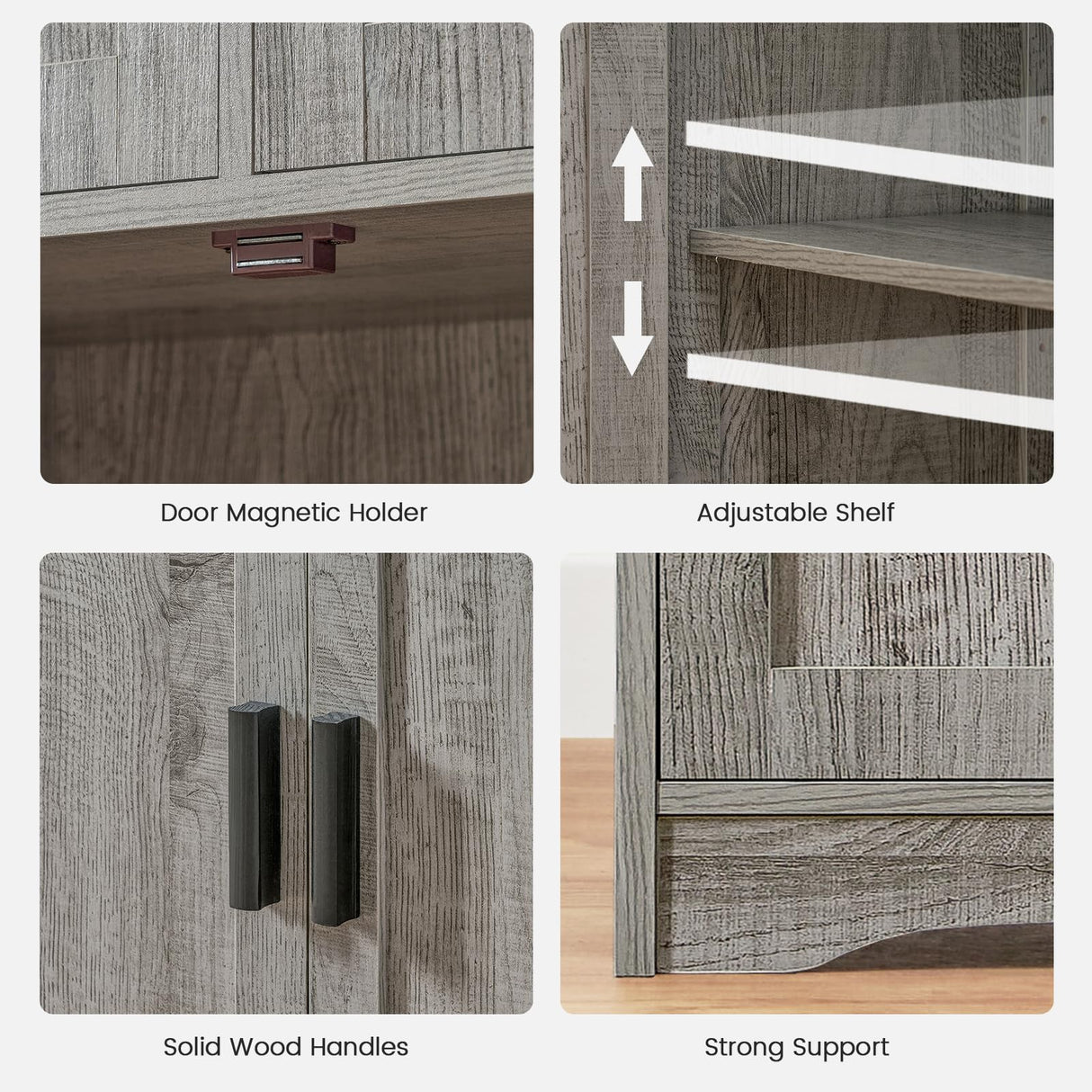 Iwell Bathroom Cabinet with 2 Drawers & 2 Adjustable Shelves, Storage Cabinet with Doors, Cupboard, Floor Cabinet for Living Room, Home Office, Grey Iwell