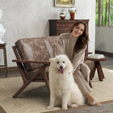 Bonzy Home 51.6" Loveseat Sofa Mid-Century Faux Leather Accent Chair, Upholstered 2-Seat Couch Loveseat with Solid Wood Frame and Cushions, Small Sofa Couch for Living Room, Bedroom,Retro Brown Bonzy Home