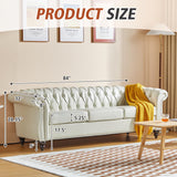 RUSTYER Chesterfield 3 Seater Sofa, Modern Leather Tufted Couch 3 Seater with Rolled Arms and Nailhead Mid-Century Upholstered Couch for Living Room, Bedroom, Apartment and Office, White RUSTYER