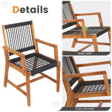 Tangkula 3 Pieces Acacia Wood Outdoor Furniture Set, All-Weather Rope Woven Bistro Set with Armchairs and Coffee Table, Patio Conversation Set for Front Porch, Deck, Balcony Tangkula
