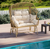 ECOTOUGE Patio Double Egg Chair, Indoor Outdoor Oversized Loveseat, 2 Person Extra Large Wicker Lounge Rocking Glider Chairs w/Thicken Padded Cushions and Pillow for Garden Balcony Sunroom, Yellow ECOTOUGE