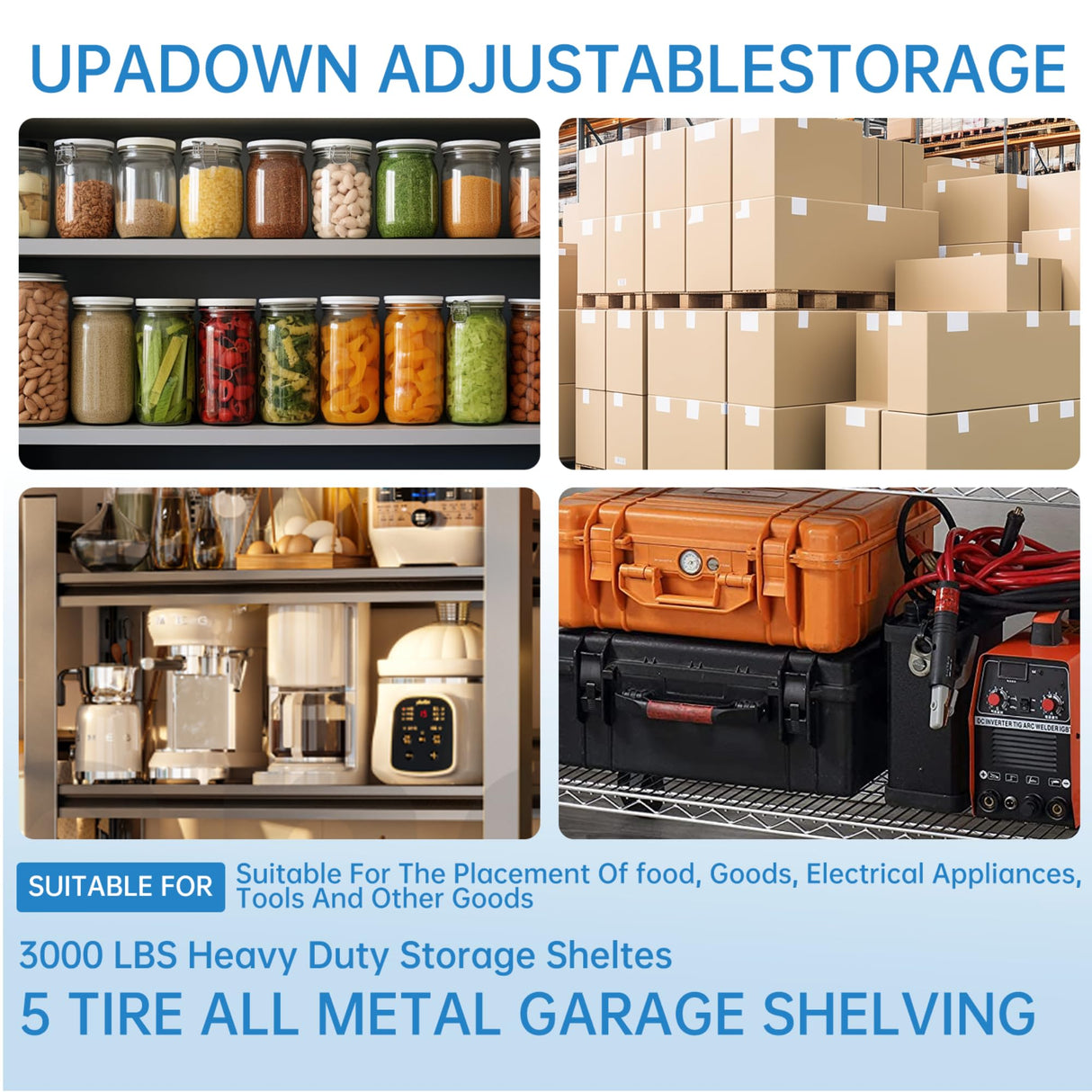 KOKEBREN Heavy Duty Storage Shelves 48x18x72 in, 2500Lbs Adjustable Metal Shelving for Garage Organization, Durable Garage Shelving Easy Assemble KOKEBREN