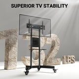 PERLESMITH Rolling TV Stand with Pegboard Storage for 32-85 Inch TVs Holds up to 132 Lbs, Height Adjustable Mobile TV Stand with Laptop Shelf, Portable tv Stand for 4K TVs Max VESA 600x400mm PSTVMC01 PERLESMITH