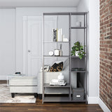 6-Tier Metal Bookcase & Room Divider, 72.83" Tall Narrow Bookshelf for Small Spaces, Open Shelf Storage Unit for Living Room, Office, Bedroom, Industrial Gray WoodArtSupply