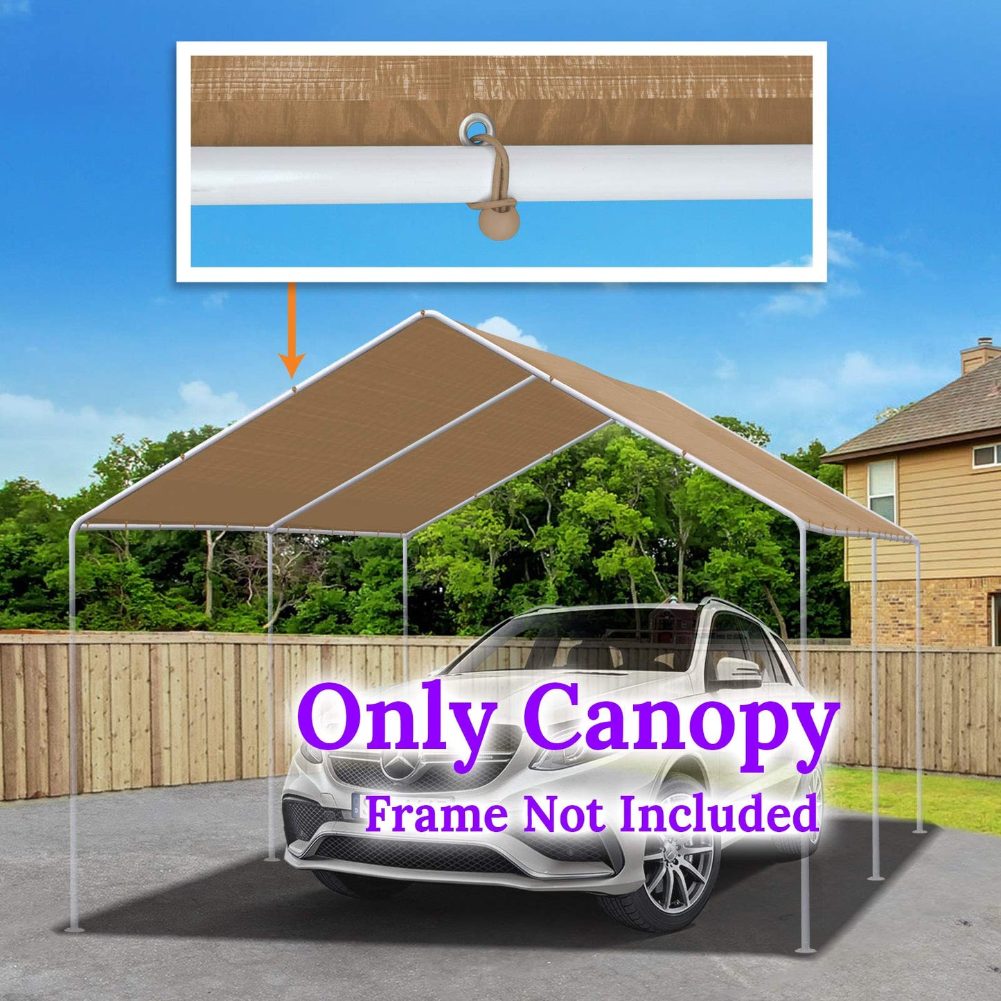 BenefitUSA 10'X20' Carport Canopy Replacement Carport Top Cover for Garage Shelter, w/Ball Bungees, Cover ONLY (Tan) - WoodArtSupply