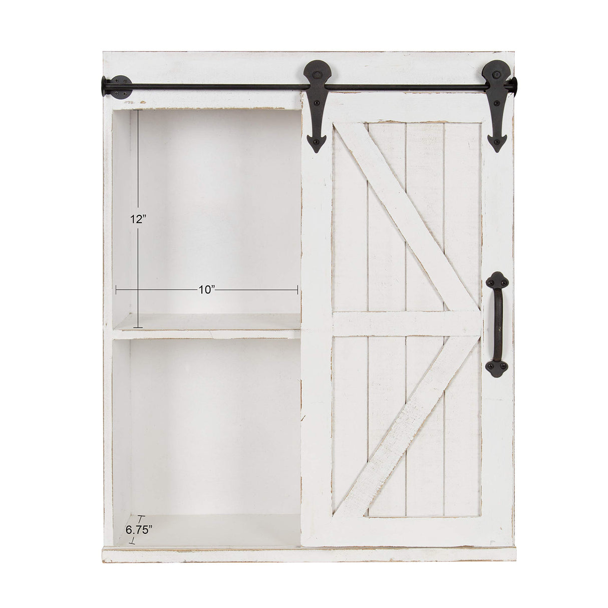Kate and Laurel Cates Modern Farmhouse Decorative Wood Wall Storage Shelving Cabinet with Sliding Barn Door, Rustic White Kate and Laurel