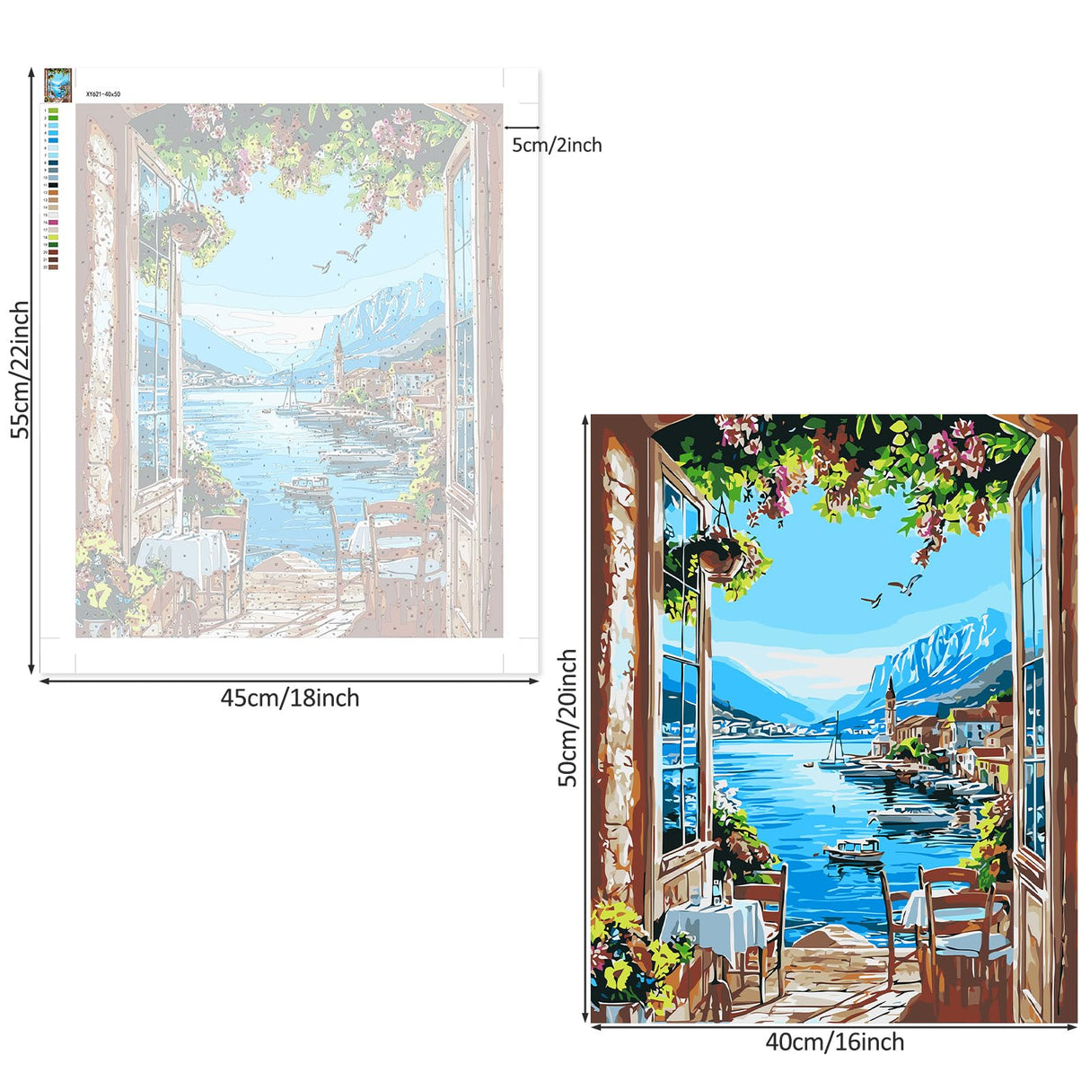 Lxmsja Sea View Paint by Numbers Kit for Adults, Coastal Nature Acrylic Paint by Numbers for Adults Beginner, DIY Craft Supplies Oil Painting Kits for Home Wall Decor 16x20 inch (No Frame) Lxmsja