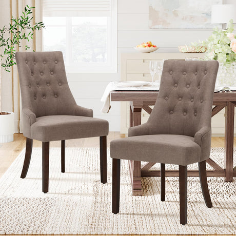 COLAMY Wingback Upholstered Dining Chairs Set of 2, Fabric Side Dining Room Chairs with Tufted Button, Living Room Chairs for Home Kitchen, Taupe COLAMY