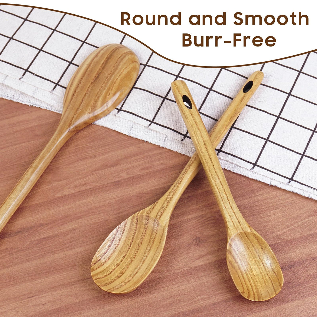 FJNATINH 3PCS Wooden Spoons, Long Handle Wooden Cooking Spoon Nonstick Kitchen Mixing Spoon Serving Spoon| 14-Inch, 12-Inch, 10-Inch | Kitchen Utensil Set Housewarming Gifts FJNATINH