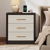 SICOTAS 24" Night Stands Set of 2, Black Nightstand with Charging Station, Large 3 Drawers Nightstand, Tall Mid Century Modern Nightstands Bedroom Bed Side Table for Bedroom Living Room Sofa SICOTAS