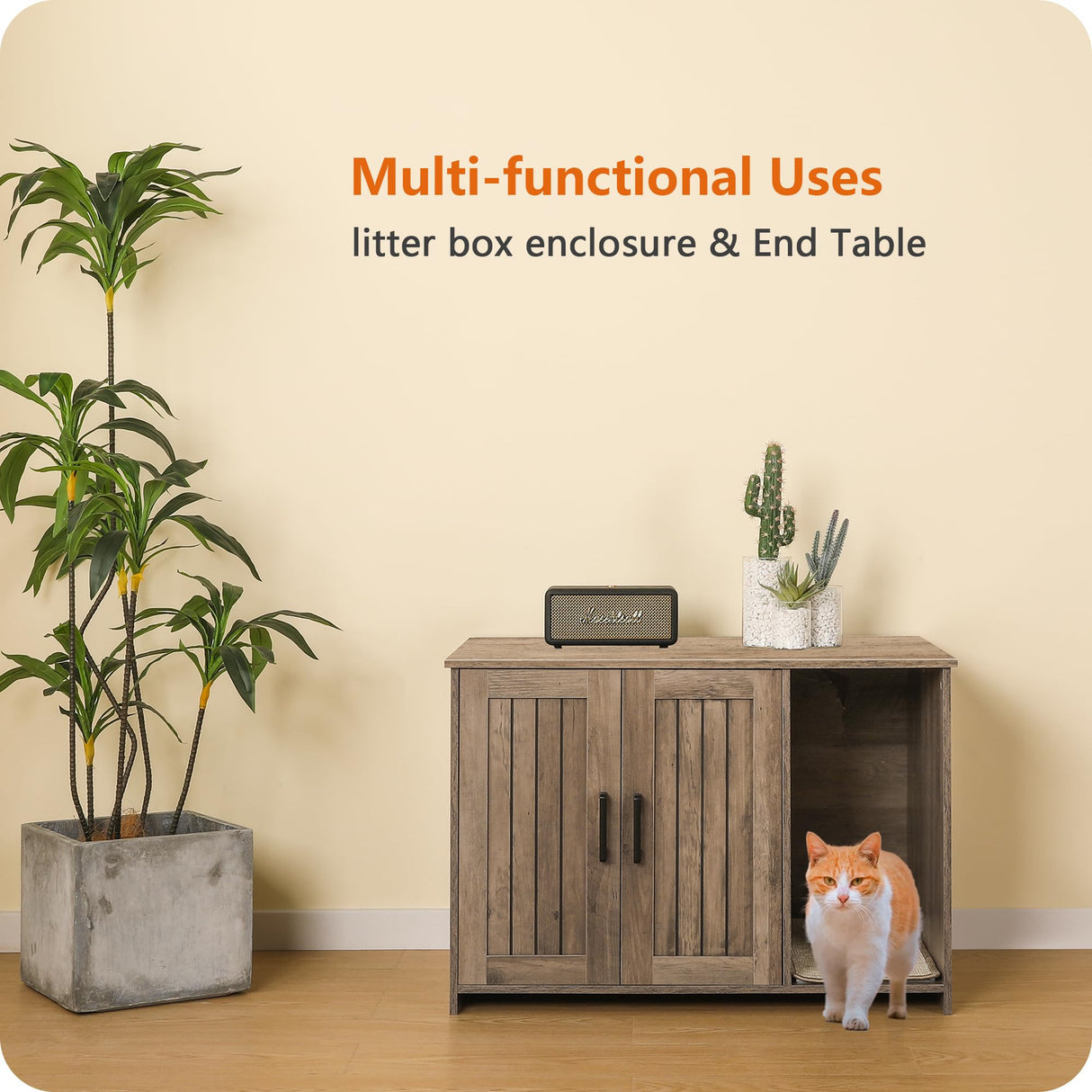 DWANTON Litter Box Enclosure, Cat Litter Box Furniture Hidden, with Scratching Mat, Wooden Cat Washroom Indoor, 31.5" L x 19.7" W x 21.7" H, Greige Dwanton