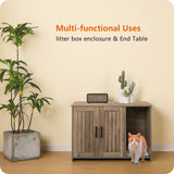 DWANTON Litter Box Enclosure, Cat Litter Box Furniture Hidden, with Scratching Mat, Wooden Cat Washroom Indoor, 31.5" L x 19.7" W x 21.7" H, Greige Dwanton