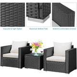 Tangkula 3 Pieces Patio Furniture Set, PE Rattan Wicker Sofa Set w/Washable Cushion and Tempered Glass Tabletop, Outdoor Conversation Furniture for Garden Poolside Tangkula