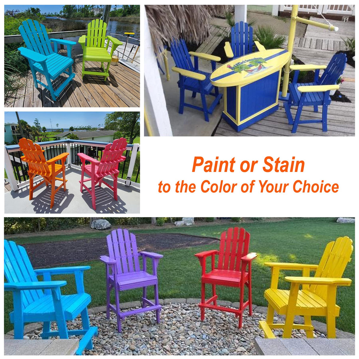 Ready-to-Finish Balcony Tall/Counter High Adirondack Chair with Footrest for Outdoor Outside Garden - Unfinished Natural Wood Bar Chair Westcharm