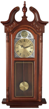 Bedford Clock Collection Grand Antique Chiming Wall Clock with Roman Numerals in a in a Cherry Oak Finish, 38" L Bedford Clock Collection