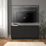 Prepac Simply Modern 4-Door Console Table with Storage Shelves - Black, 60" W x 30" H x 16" D Prepac