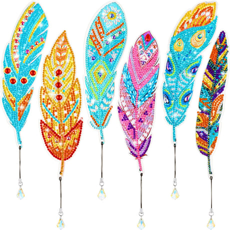 Henoyso 6 Pcs Diamond Painting Bookmarks Kits DIY 5d Feather Bookmark Rhinestone DIY Bookmarks Crystal Diamond Art Acrylic for Adult Arts Supply Crafts Gifts Henoyso