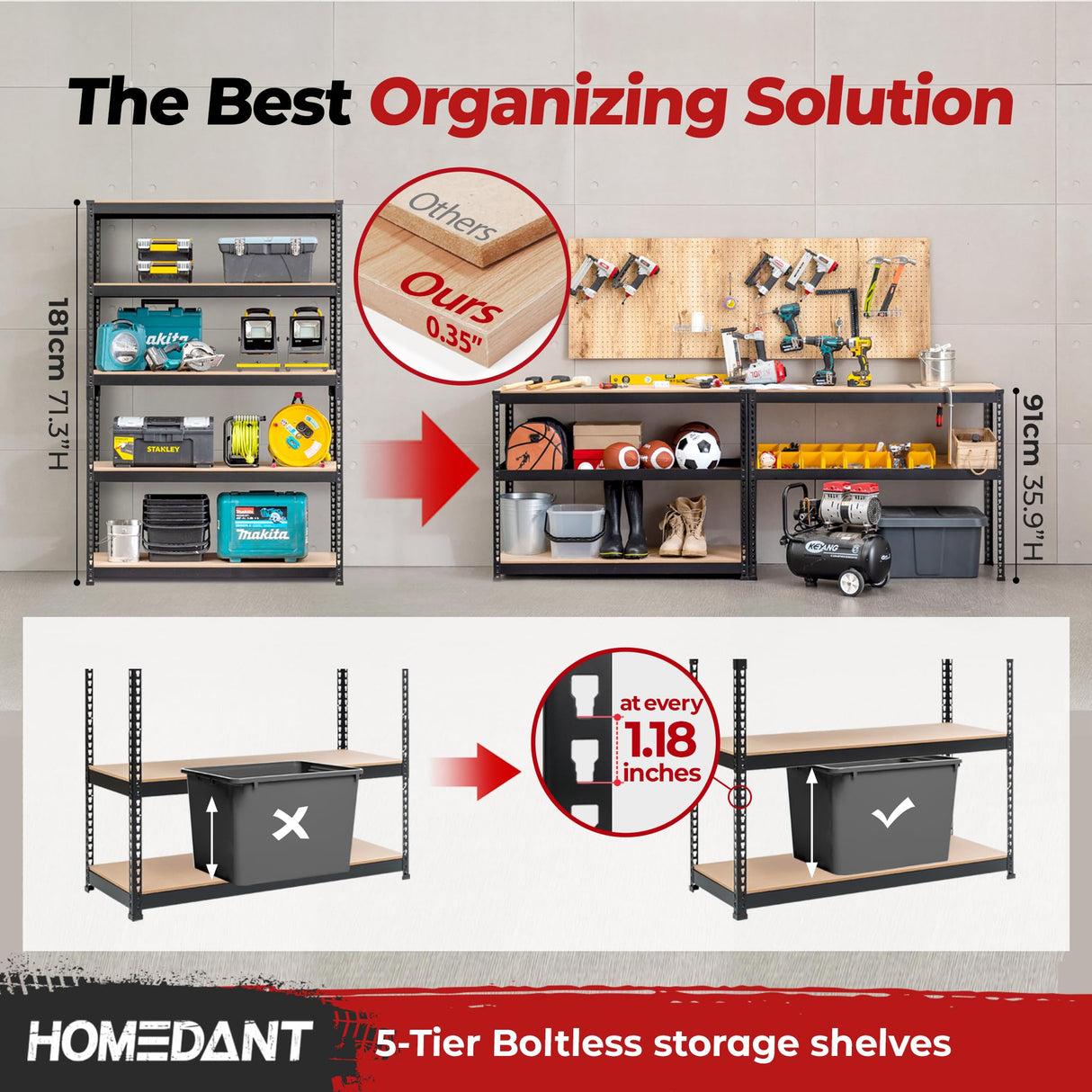 HOMEDANT 5 Tier Laminated Boltless Heavy Duty Garage Storage Adjustable Wide Size Metal Shelving Unit Utility Rack Shelves Organization Multipurpose Shelf Shed Warehouse 47.7"W x 24.1"D x 71.3"H 2Pack HOMEDANT