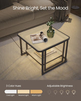 VASAGLE Nesting Tables, Frosted Glass Coffee Table with LED Lights, Modern Square Side Tables with Bottom Shelf, for Living Room, Bedroom, Office, Cloud White and Ink Black (Set of 2) VASAGLE