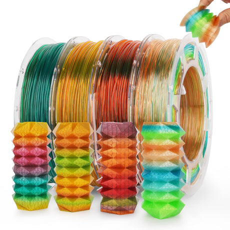 AMOLEN TPU 3D Printer Filament Bundle, Transparent Multicolor Rainbow TPU 1.75mm, Color Change Flexible Soft TPU 3D Printing Filament Supports High Speed, 200gX4 Spools AMOLEN