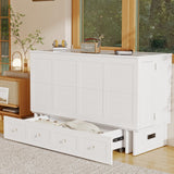 Keloyid Solid Wood Murphy Bed Cabinet：Queen Size Murphy Bed with USB Charging Station and Large Storage Drawer for Home，Optimize Sleeping Space（Mattress Not Included） Ivory White-11 Keloyid