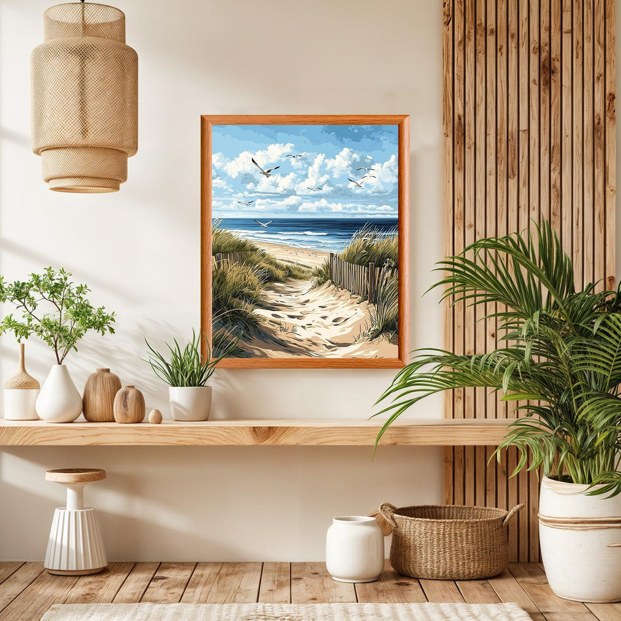 Lxmsja Sandy Beach Paint by Numbers Kit for Adults, Coastal Scene Acrylic Paint by Numbers for Adults Beginner, DIY Craft Supplies Oil Painting Kits for Home Wall Decor 16x20 inch (No Frame) Lxmsja
