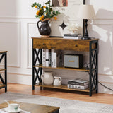 Yaheetech TV Stand with Power Outlets, Entertainment Center with Drawer, Media Console Table for TV up to 45 inch with Storage Shelf for Bedroom/Living Room/Hallway, Metal Frame, Rustic Brown Yaheetech