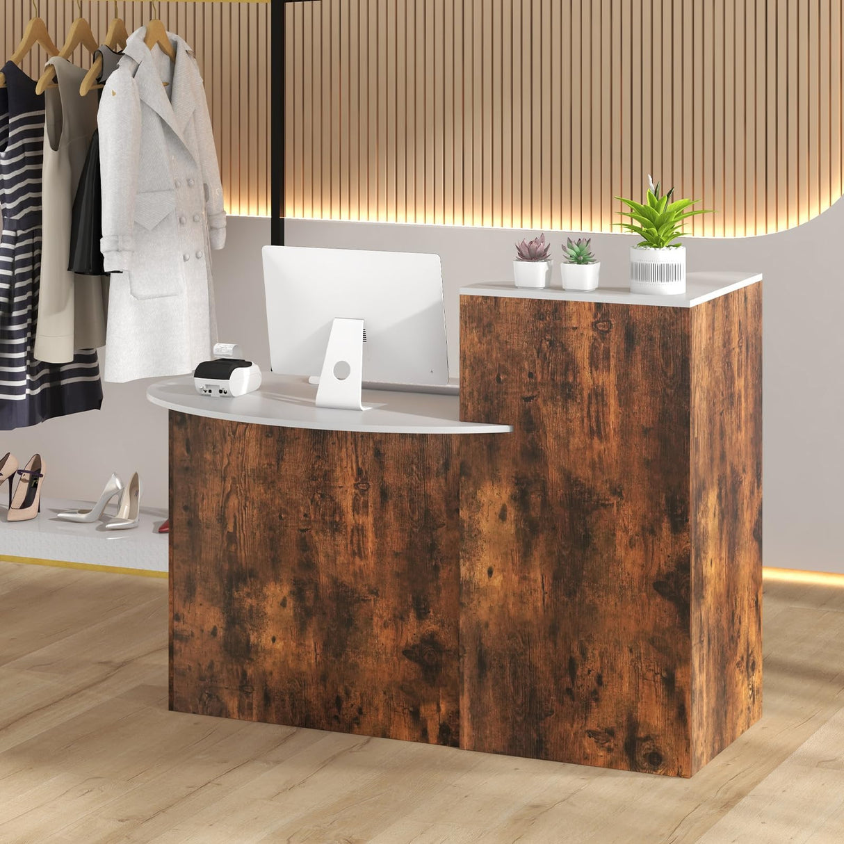 Tangkula Reception Desk, Front Counter Desk with Lockable Drawers, L Shaped Retail Counter with Oval Desktop, Checkout Computer Workstation for Salon Lobby Home Office Tangkula