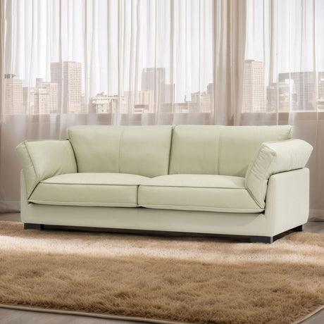 86.61-Inch Leather Sofa Couch, DREMODERN Mid-Century Modern Genuine Leather Couch with Extra Deep Seats for Living Room Apartment Office - Beige DREAMODERN