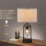 KAWOTI Set of 2 Farmhouse Table Lamps with USB Ports and Night Light Modern Nightstand Lamp for Living Room Bedroom（Bulbs Included） KAWOTI