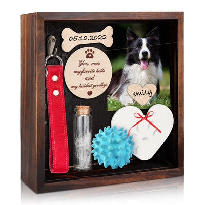 Windspeed 8.7 in Pet Memorial Shadow Box Personalized Pet Memorial Shadow Box Frame Dog Collar Dog Picture Gift Clay Paw Print Kit with Urn, Ideal Gift for Pet Lover, Can be Tabletop Wall Hanging