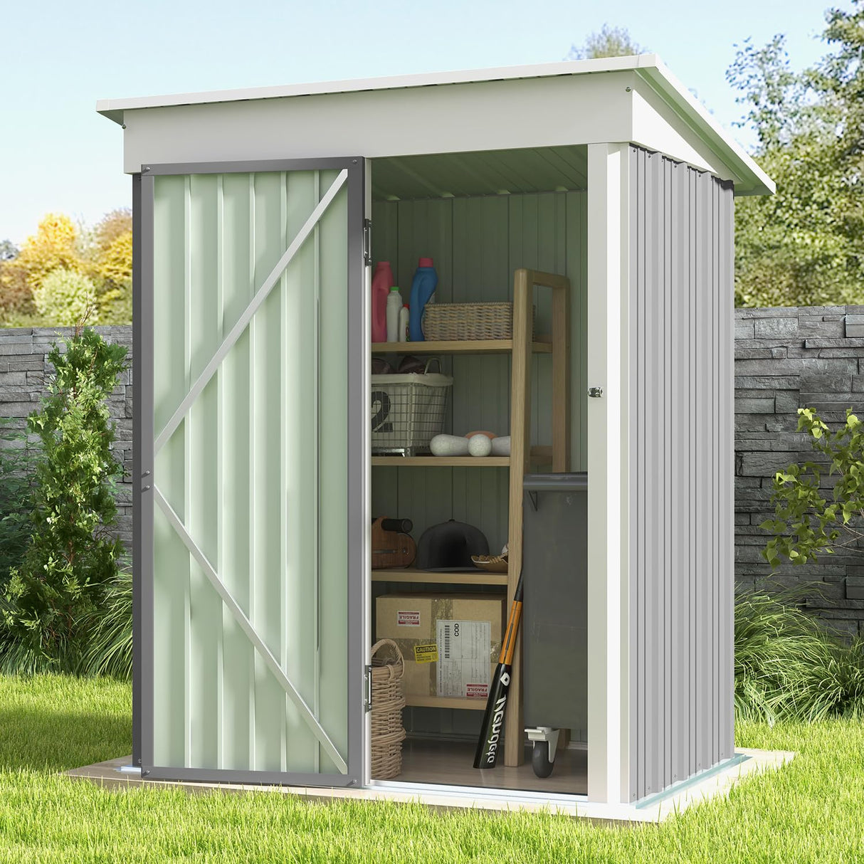 Patiowell 5x3 FT Outdoor Storage Shed, Garden Tool Shed with Sloping Roof and Lockable Door, Metal Shed for Backyard Garden Patio Lawn, Gray Patiowell