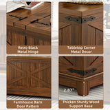 Joaxswe Farmhouse Coffee Table with Hidden Storage Space, Wood Square Large Center Table for Living Room, Farm House Rustic Brown Retro Coffee Tables with Hinged Lift Top for Meeting Room, Home Joaxswe