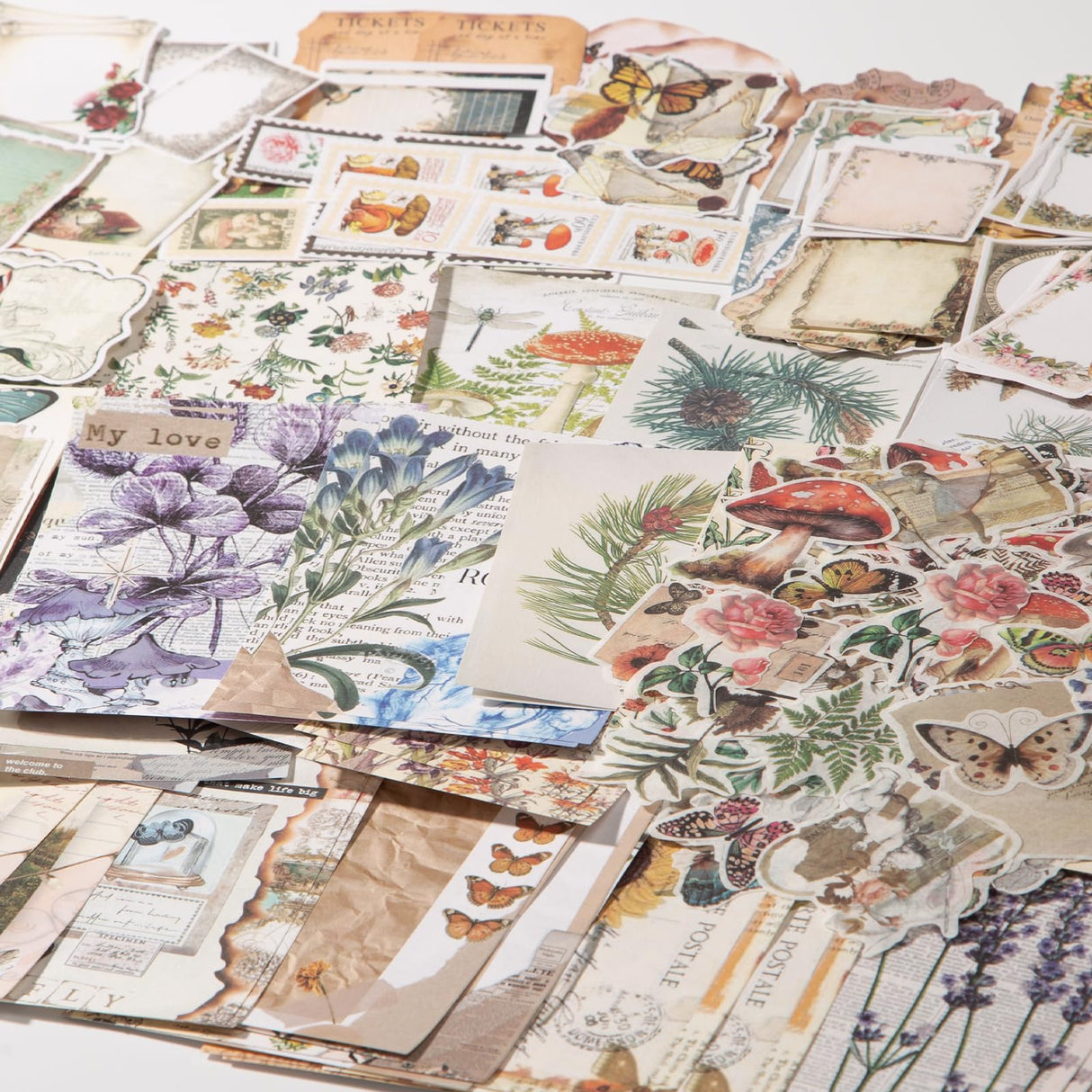 Luyoaozy 200Pcs Vintage Scrapbook Supplies Pack Kit for Junk Journal Bullet Aesthetic Paper Stickers Stuff Journaling Planners Diary Botanical Collage Luyoaozy