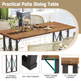 Tangkula 67 Inch Outdoor Dining Table, Acacia Wood Patio Table with 2 Inch Umbrella Hole, Heavy-Duty Metal Frame, Indoor Outdoor Picnic Table for 6 Tangkula