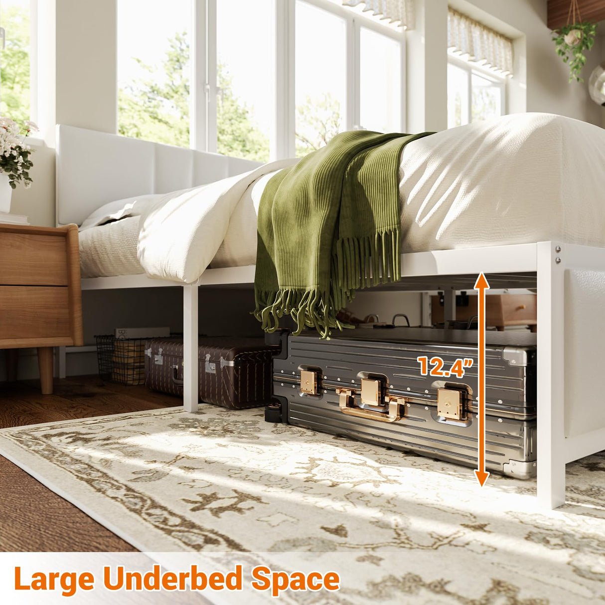 Cyclysio King Metal Bed Frame with Headboard, King Size Bed Frame with Charging Station and LED Lights, Height Adjustable PU Leather Headboard, Strong Metal Slats Support, No Box Spring Needed, White Cyclysio