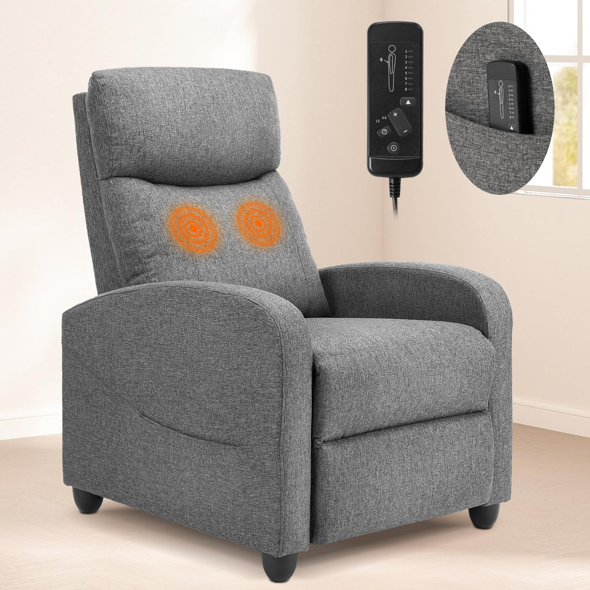 SMUG Recliner Chair Living Room Recliner with Adjustable Backrest and Footrest Modern Design for Home Upholstered Armchair in Soft Fabric, Grey, Linen SMUG