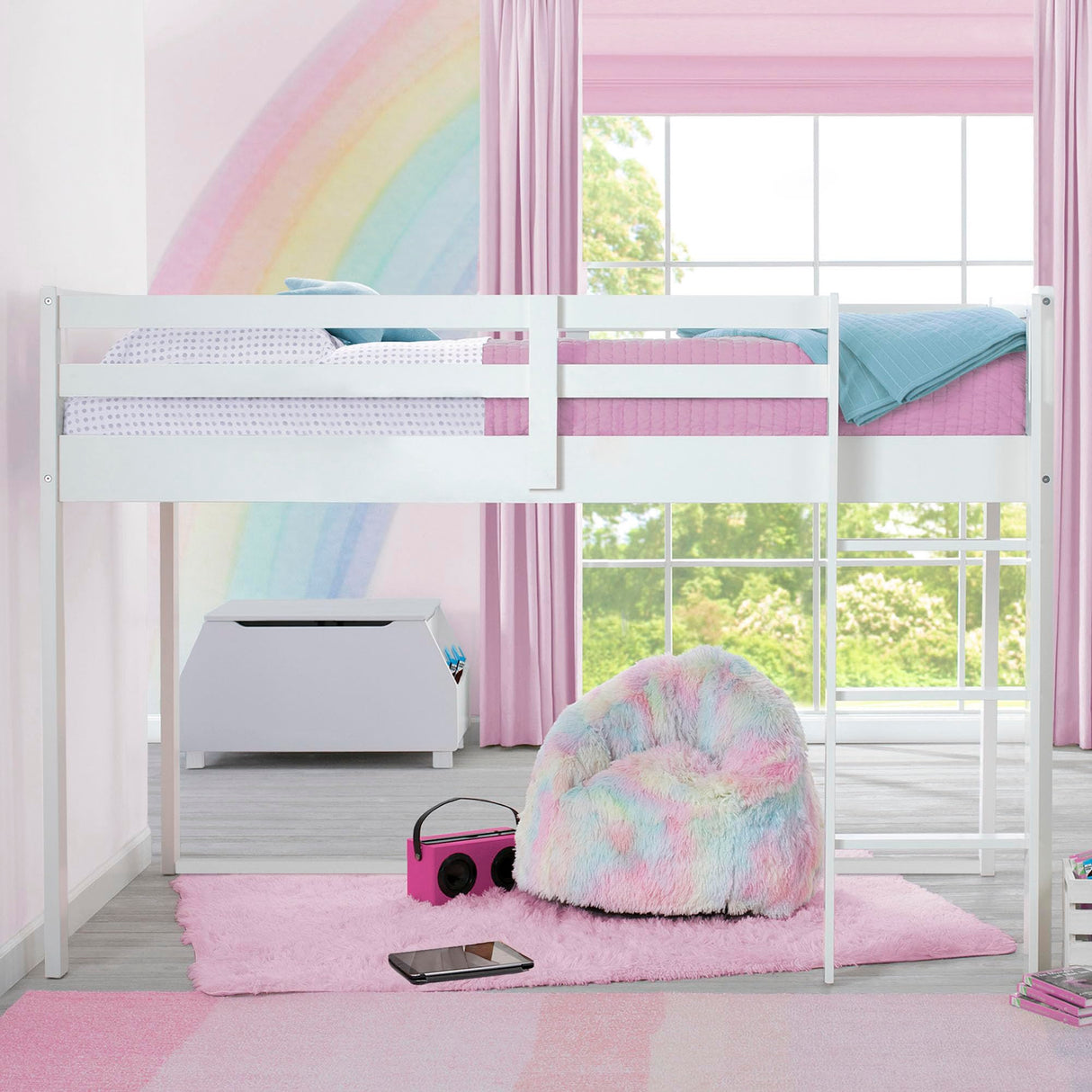 Delta Children Twin Loft Bed with Guardrail and Ladder (Coordinates with Disney Princess & JoJo Siwa Tents Sold Separately), White Delta Children