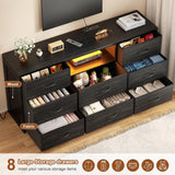 OURPIC 55'' Dresser for Bedroom with 8 Fabric Drawers, Wide Chest of Drawers with LED Lights & Charging Station, Long Wood Dresser TV Stand for Living Room, Hallway,Closet OURPIC