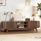Royal Windsor Modern TV Stand for Living Room, Media Console Cabinet with Socket, Large Entertainment Center with Storage, TV Table with Slatted Sliding Doors and Open Shelves, Reddish Brown Royal Windsor