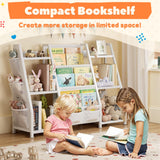 GoTiling Kids Bookshelf Large Storage Bookcase: 3-Tier White Book Sling Shelf Toy Organizer for Toddler - Display Rack with 3 Pockets for Kids Rooms, Bedroom, Playroom, Nursery (Wood + Metal) GoTiling