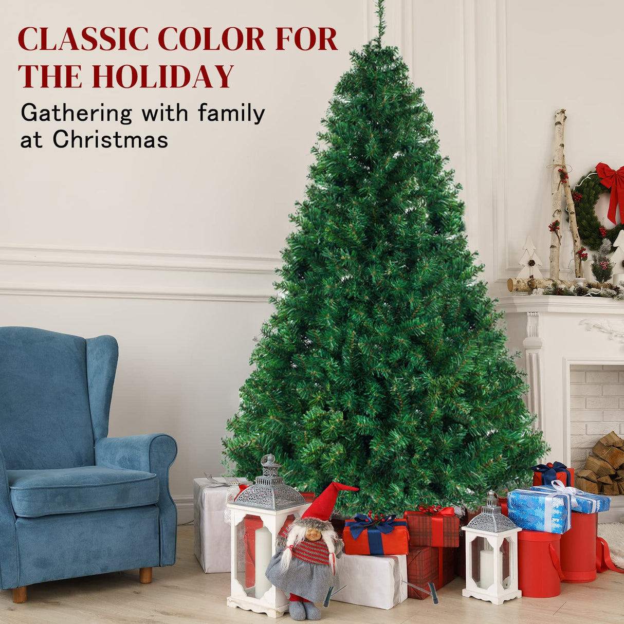Karl home 8ft Green Artificial Christmas Tree, Classic Spruce Tree with Sturdy Metal Stand for Home, Office, Party Festival Holiday Decoration,1454 PVC Branch Karl home