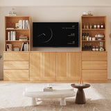 TUSY 4-Piece Large TV Stand with Bookshelves for TVs up to 75", TV Hutch with Tempered Glass Doors and Shelves, TV Entertainment Center Media Center with 2 Tall Cabinets for Living Room (B+2G+B) TUSY