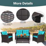 Tangkula 4-Piece Patio Furniture Set, Rattan Wicker Chair Set with 1 Loveseat, 2 Single Sofas, 1 Coffee Table with Tempered Glass Top, Outdoor Furniture Sets for Backyard, Porch, Garden and Poolside Tangkula