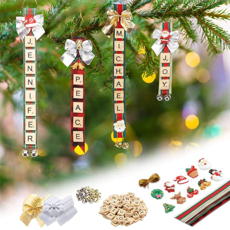Christmas Ornaments Tree Decorations Personalized Crafts for Girls Adults Kids Kit DIY Ribbon Letter Tiles Bells Rustic Stockings Name Tags Hanging Xmas Decor for Gifts Wreath Room Holiday Leyzan