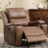 CANMOV Leather Recliner Chair, Classic and Traditional Manual Recliner Chair with Overstuffed Arms and Back, Manual Single Sofa with Concealed Cup Holders,Nut Brown CANMOV