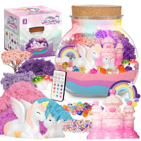 Light-Up Unicorn Terrarium Kit for Kids, DIY Arts & Crafts Gift for Girls Ages 4 5 6 7 8-12 Year Old, LED Night Light with Remote, Best Birthday Easter Unicorn Toys Gifts for Girls Kid Winnrok