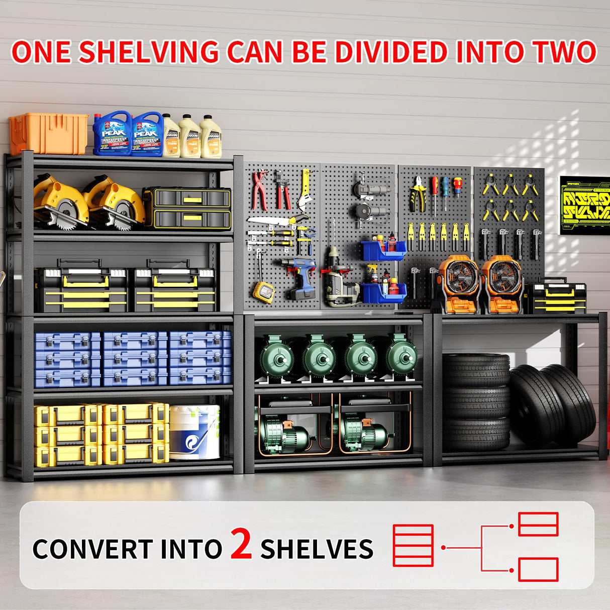 FogQueen 47.2" W x 23.7" D Garage Shelving Heavy Duty Storage Racks 3000LBS Adjustable Metal Shelfs 5 Tier Shelving Units Garage Storage Shelves Industrial Utility Shelf 72" H Tall Shelf for Storage FogQueen