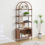 79" Tall Arched Bookshelf with Sliding Tambour Doors, Mid Century Modern Curved Bookcase Cabinet with Storage, 4-Tier Open Display Storage Shelf for Home Office,Living Room (Walnut, 79inch) Janmer Home